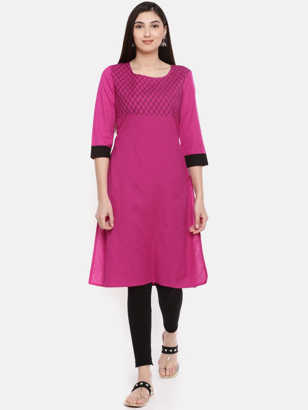 

RANGMANCH BY PANTALOONS Women Pink Woven Design Straight Kurta