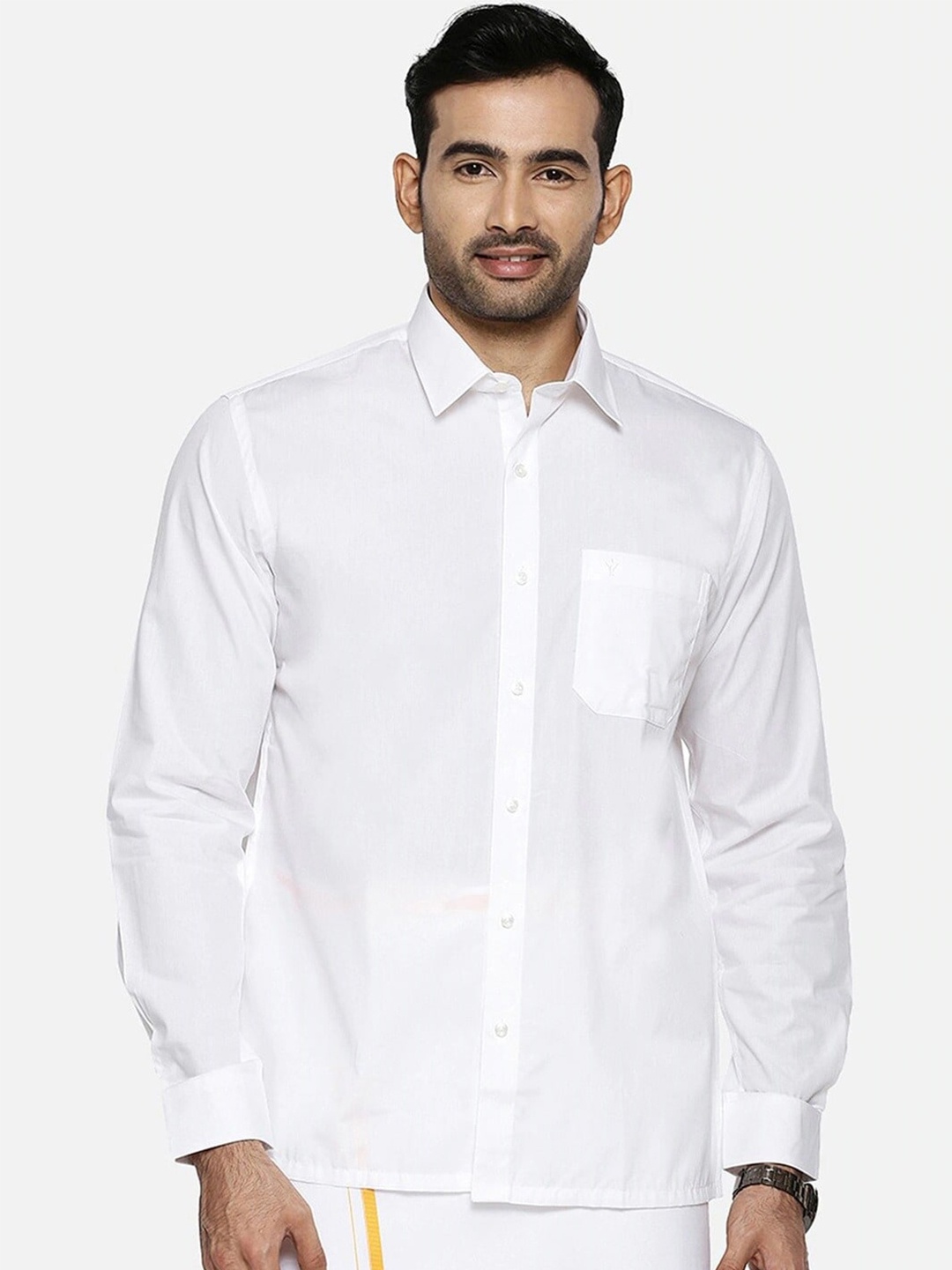 

Ramraj Tailored Fit Pure Cotton Ethnic Shirt, White