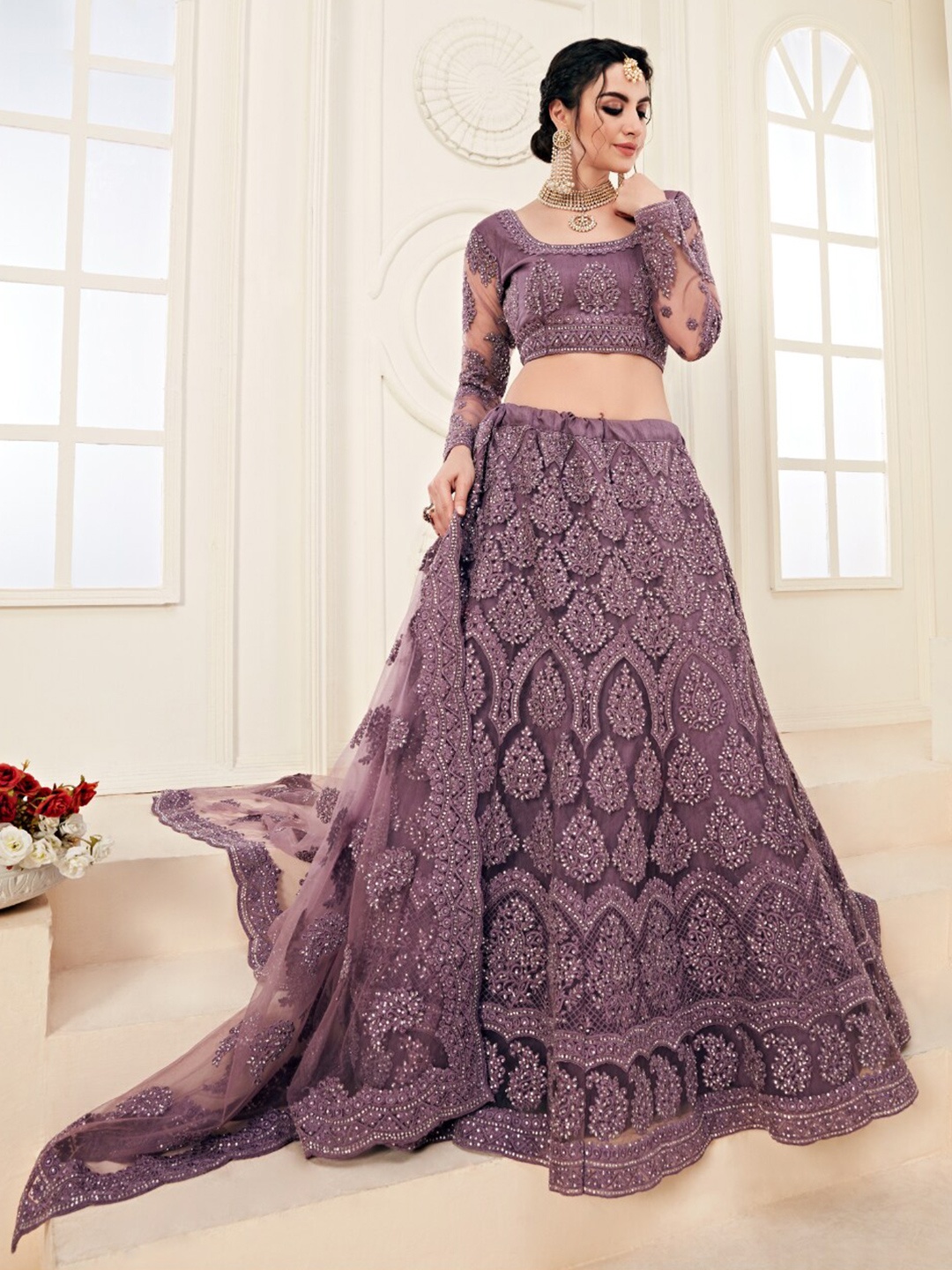 

Angroop Embroidered Semi-Stitched Lehenga & Unstitched Blouse With Dupatta, Mauve