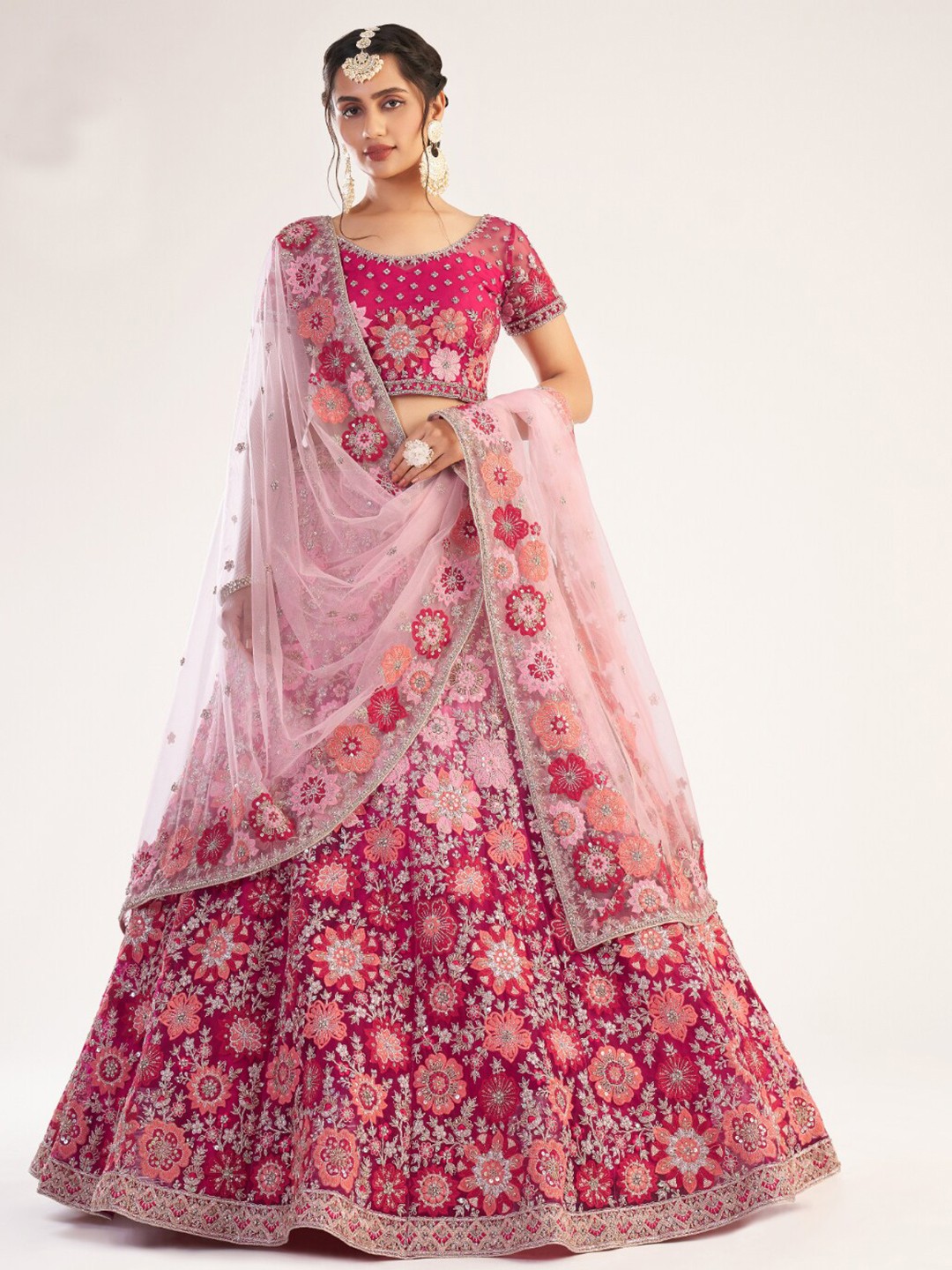 

Angroop Embroidered Beads & Stones Semi-Stitched Lehenga & Unstitched Blouse With Dupatta, Pink
