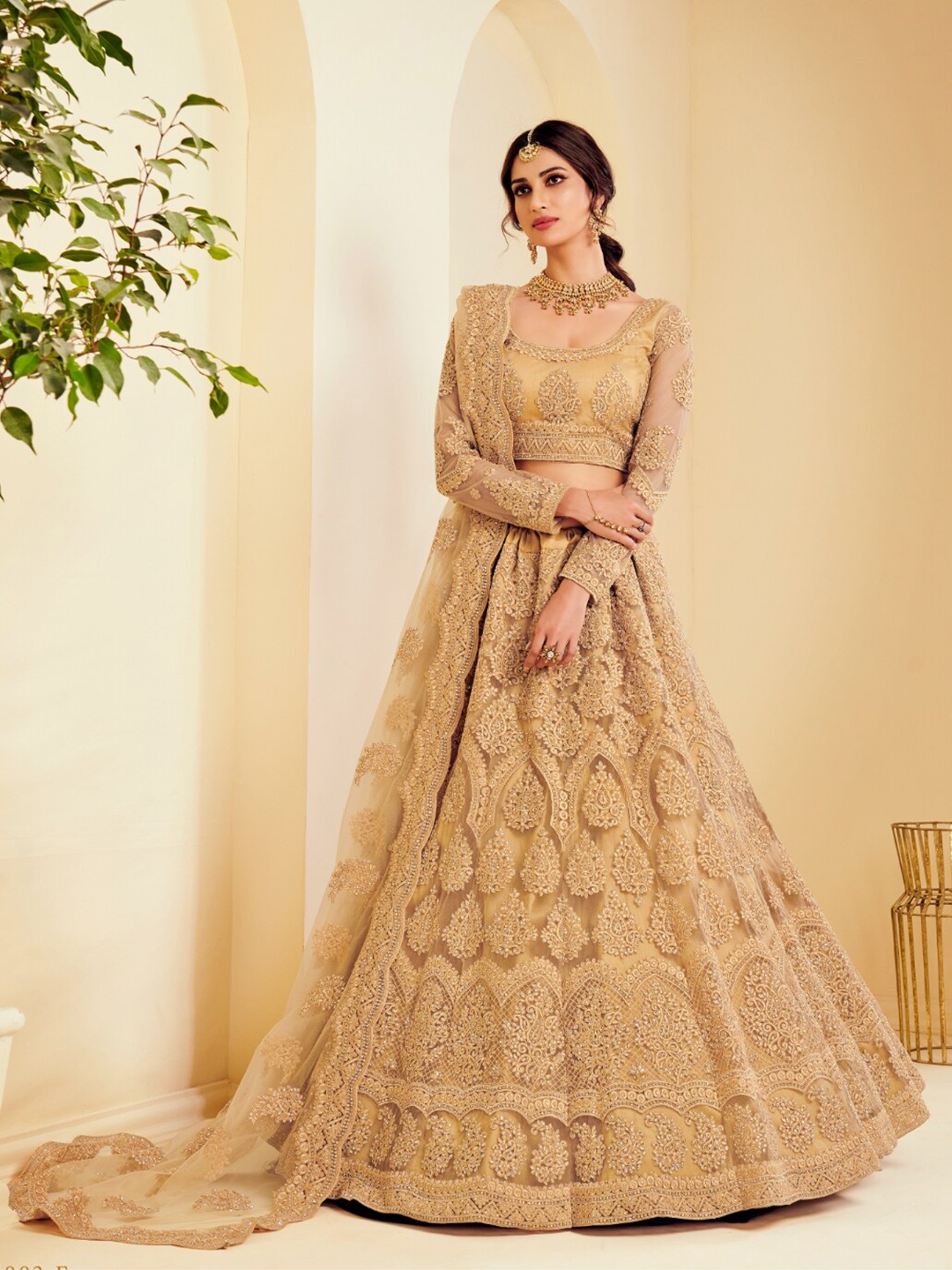 

Angroop Embroidered Semi-Stitched Lehenga & Unstitched Blouse With Dupatta, Gold