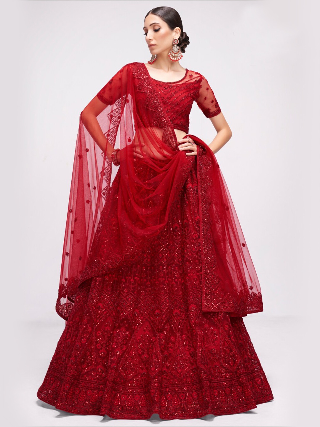 

Angroop Embroidered Semi-Stitched Lehenga & Unstitched Blouse With Dupatta, Red