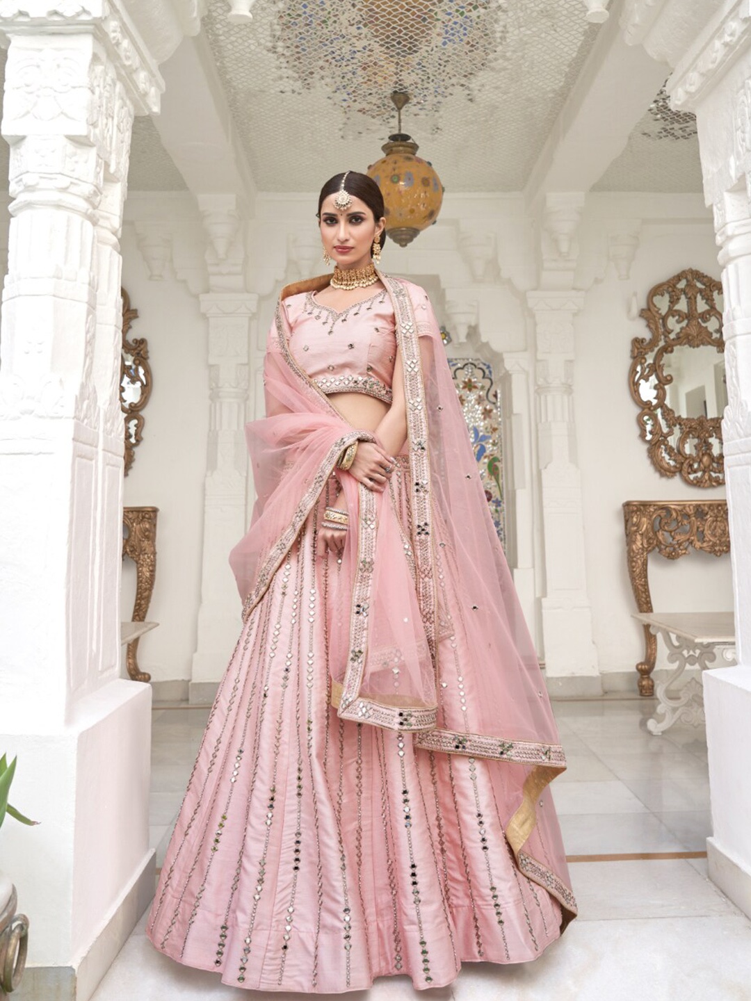 

Angroop Embroidered Semi-Stitched Lehenga & Unstitched Blouse With Dupatta, Pink