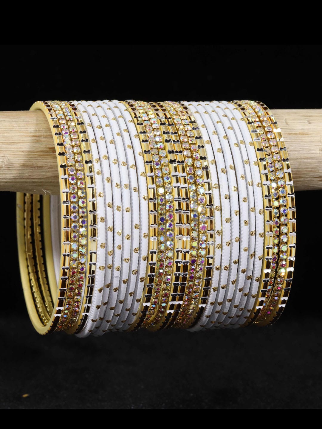 

NMII Set Of 28 Glitter Detailed Stone-Studded Alloy Bangles, White