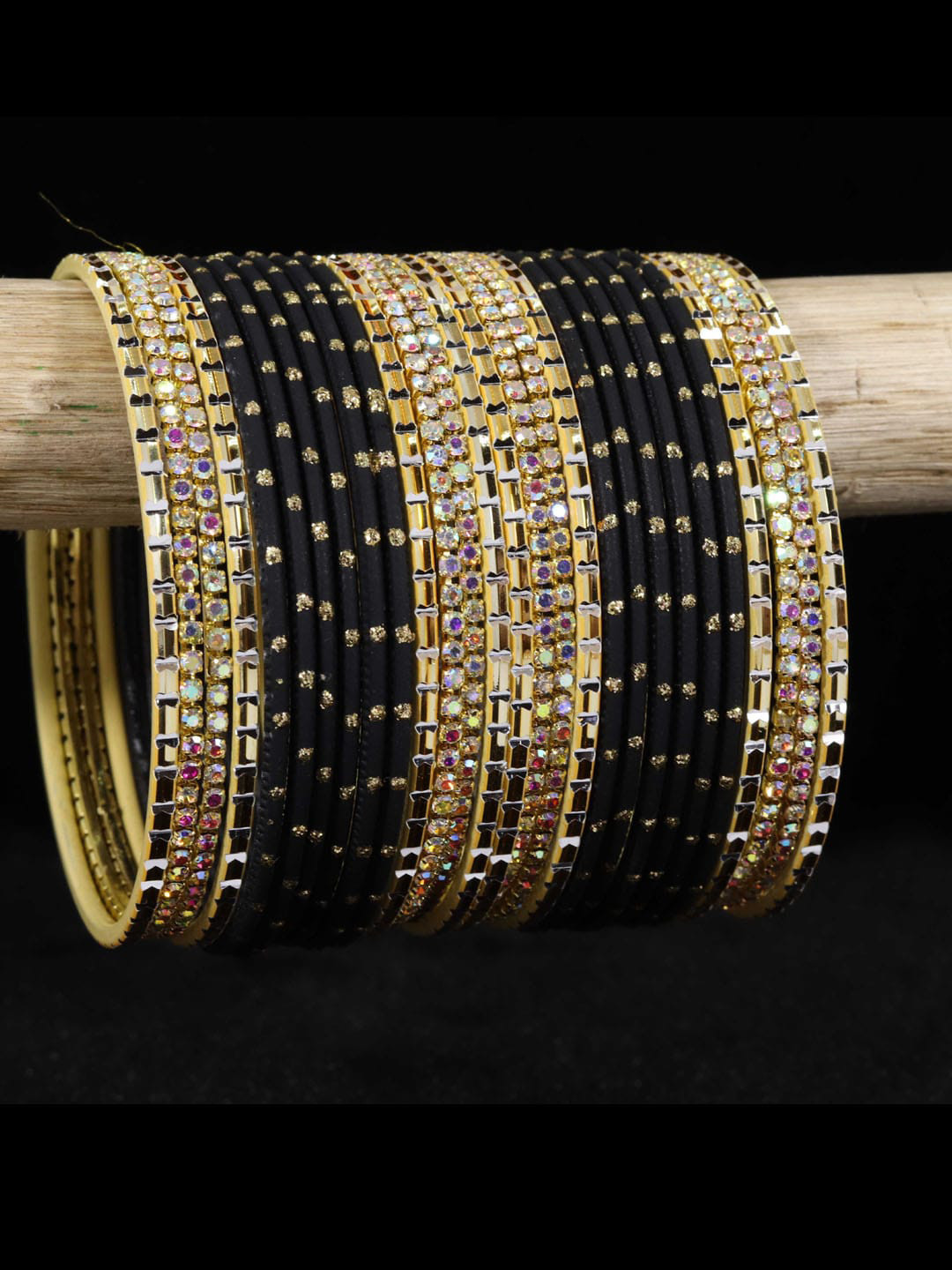 

NMII Set Of 28 Glitter Detailed Stone-Studded Bangles, Black