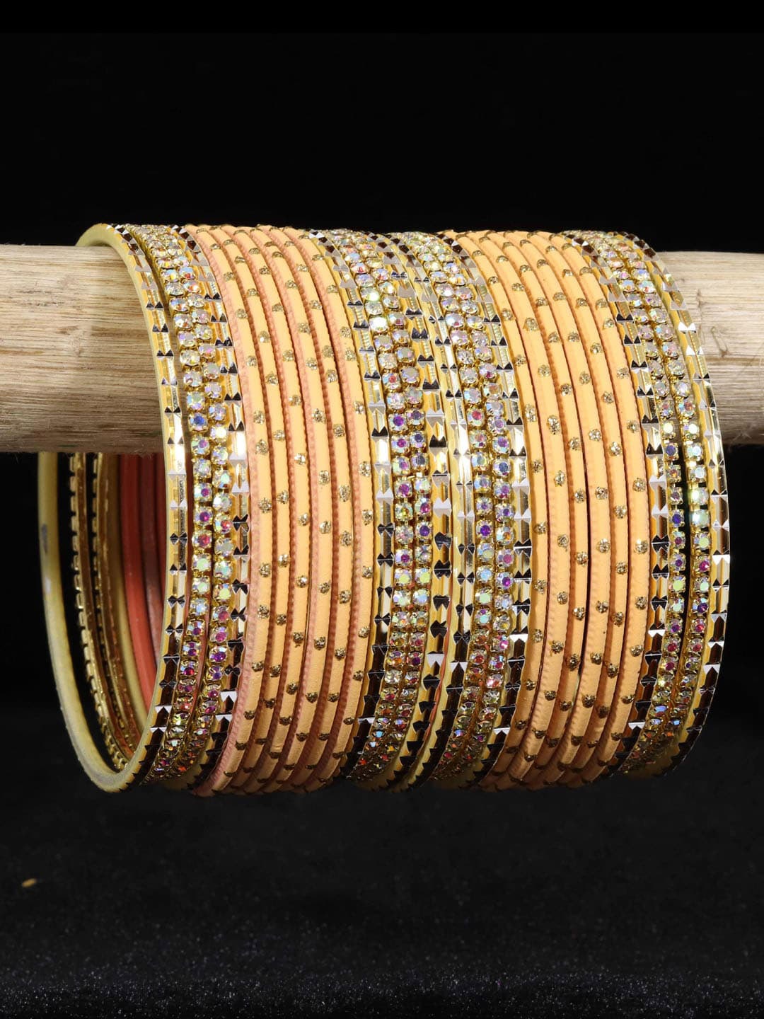 

NMII Set Of 28 Glitter Detailed Stone-Studded Bangles, Peach