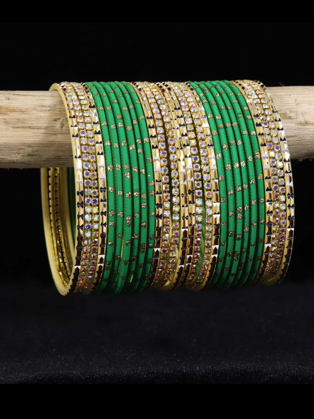 

NMII Set Of 28 Glitter Detailed Stone-Stuuded Bangles Set, Green