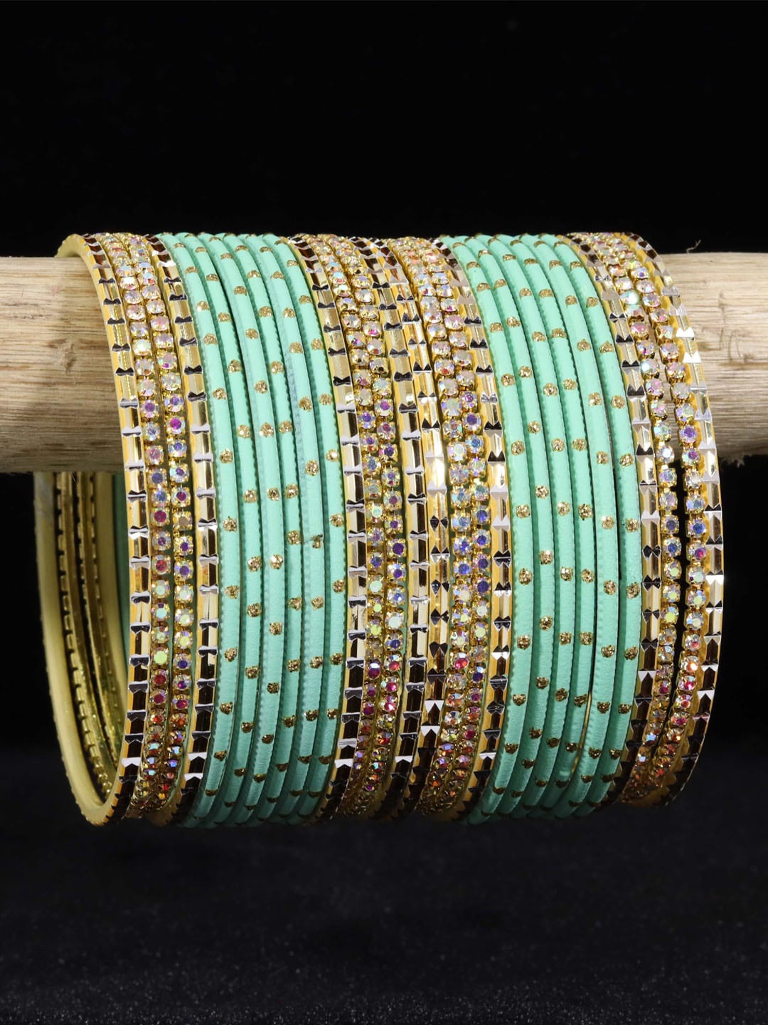 

NMII Set Of 28 Glitter Detailed Stone-Studded Bangles Set, Lime green