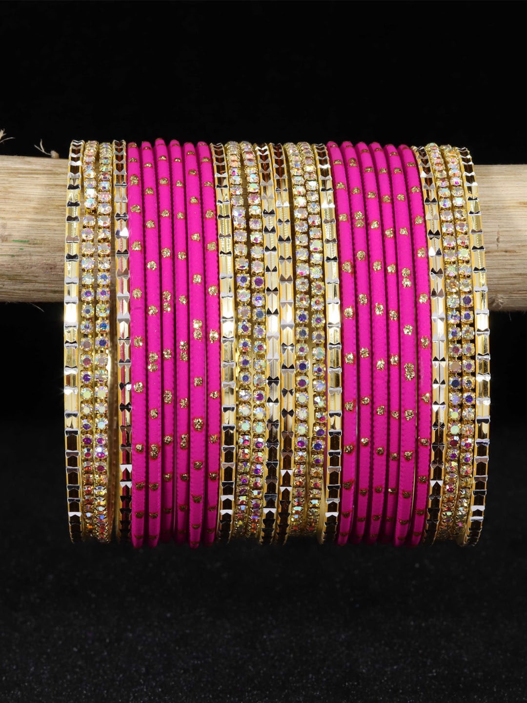 

NMII Set Of 28 Glitter Detailed Stone-Studded Bangles Set, Magenta