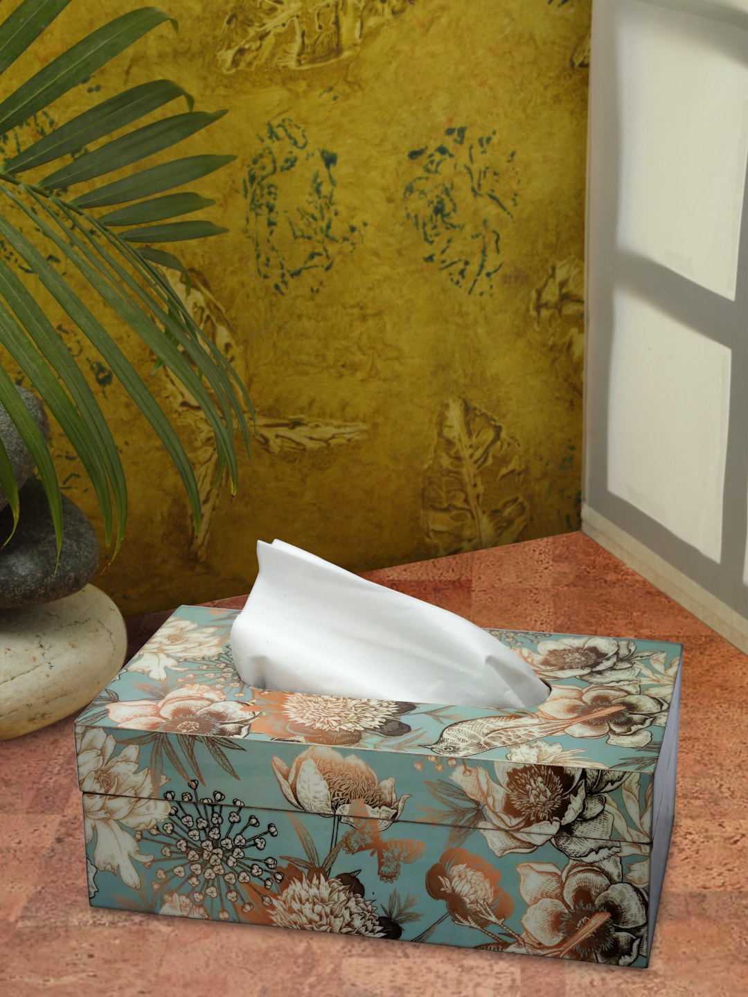 

ROMEE Green Printed Wooden Tissue Box Holder