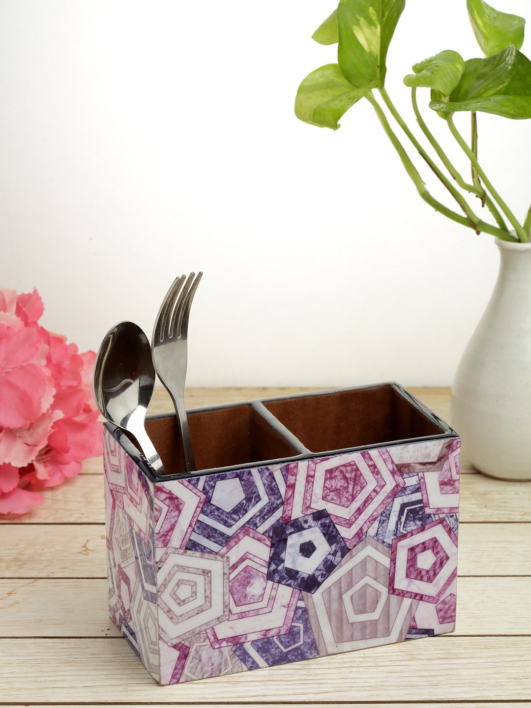 

ROMEE White & Blue Printed Cutlery Stand
