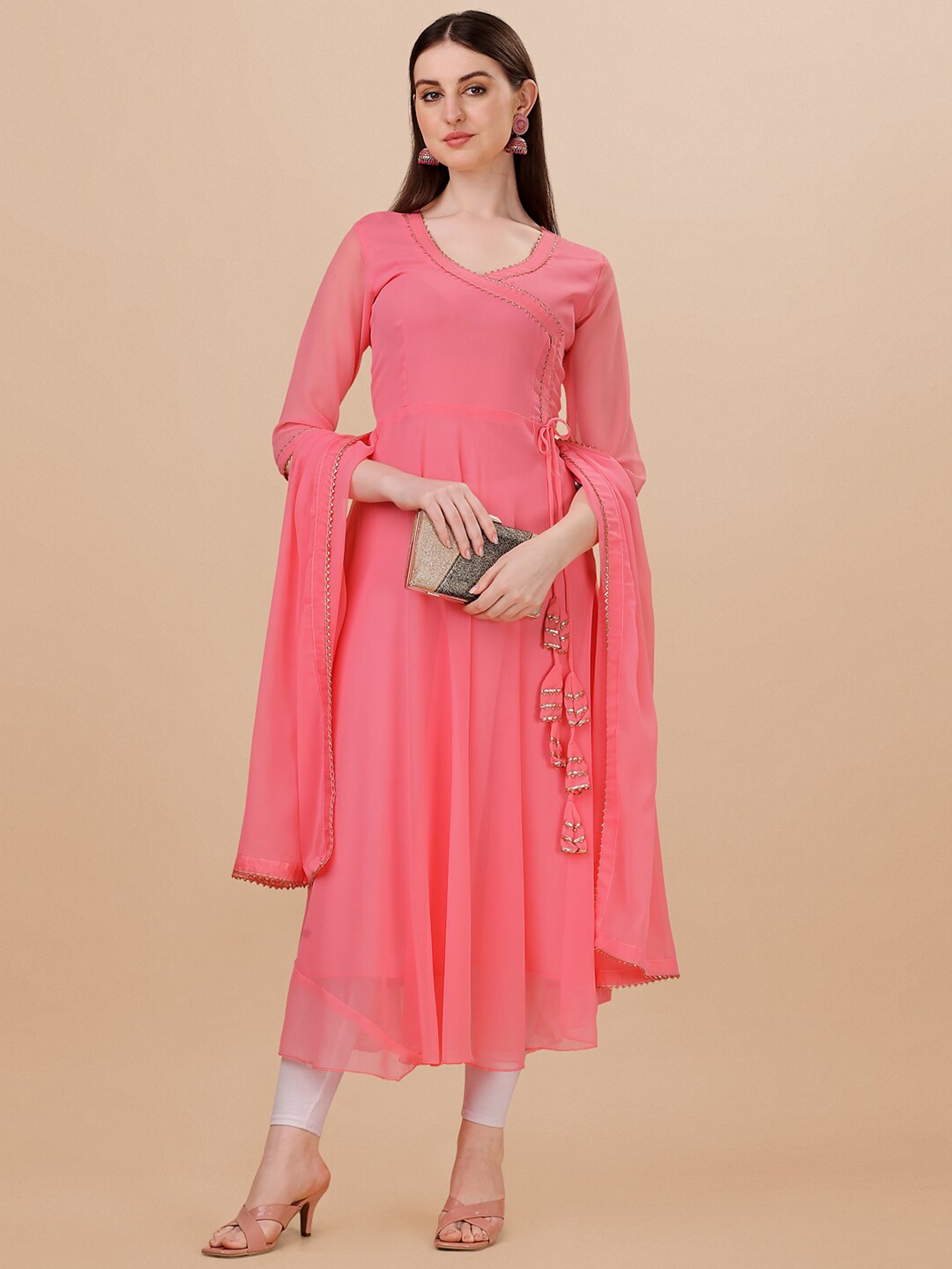 

PMD Fashion Gotta Patti Georgette Anarkali Kurta With Dupatta, Pink