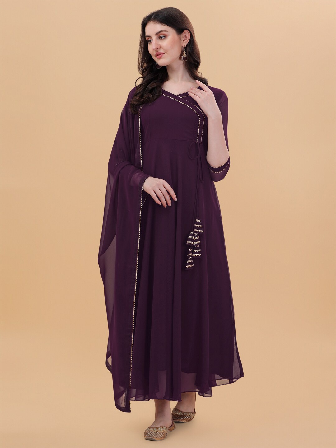 

PMD Fashion Gotta Patti Georgette Anarkali Kurta With Dupatta, Purple