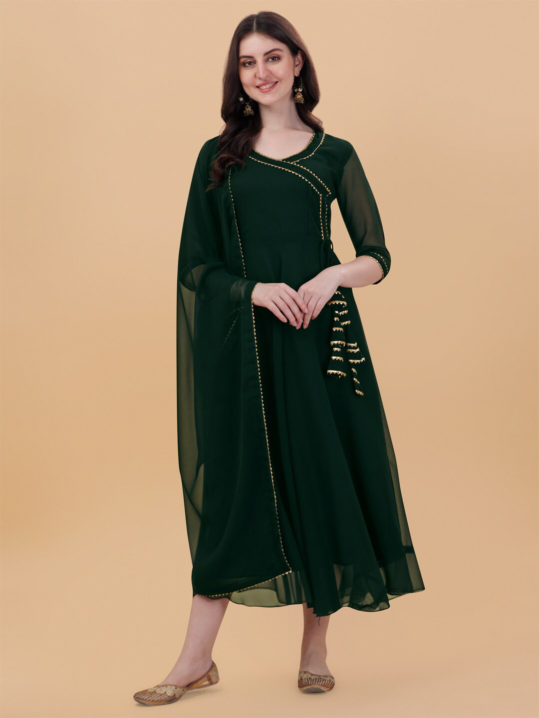 

PMD Fashion Gotta Patti Georgette Anarkali Kurta With Dupatta, Green