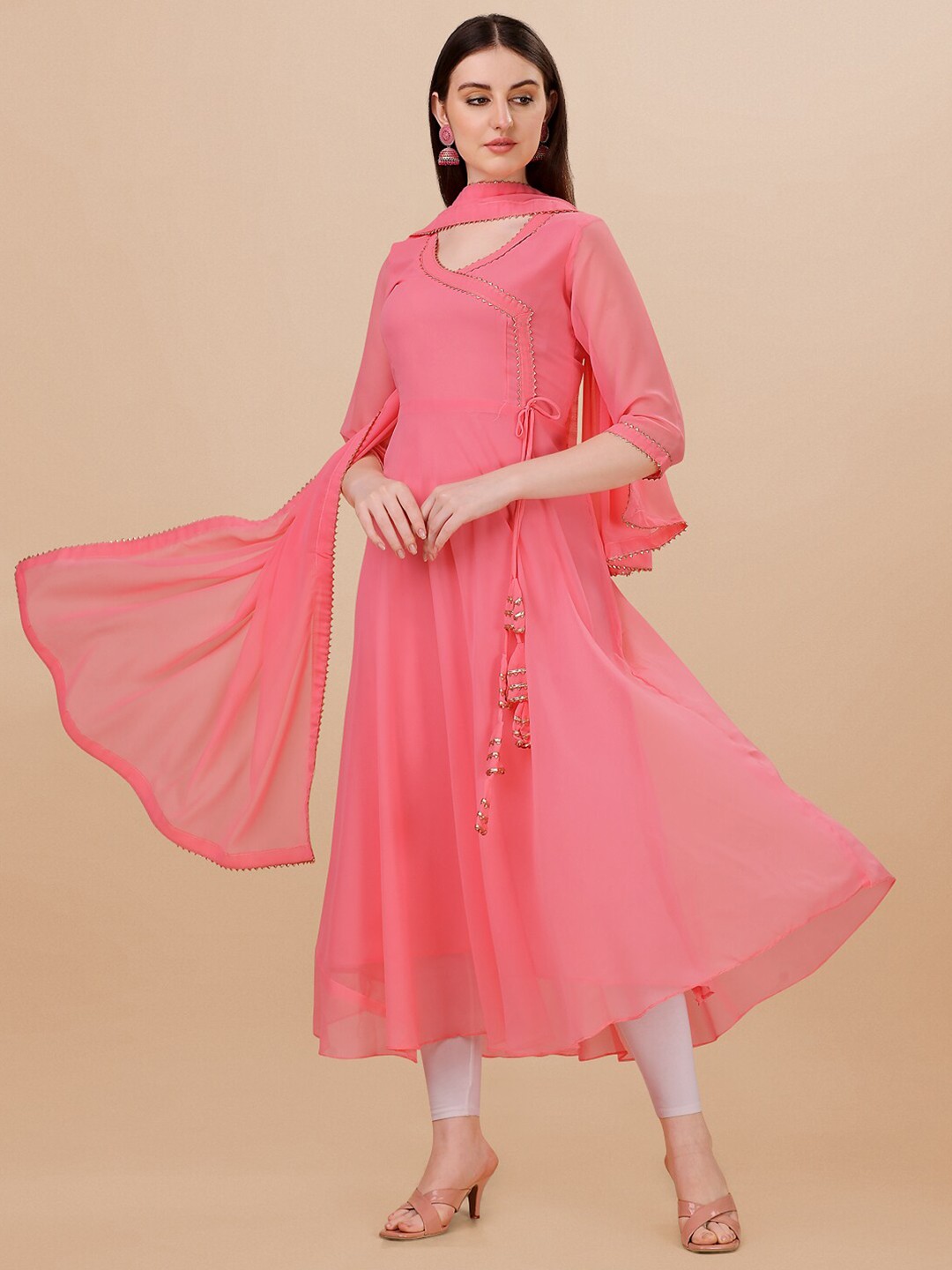 

PMD Fashion Gotta Patti Georgette Anarkali Kurta With Dupatta, Pink
