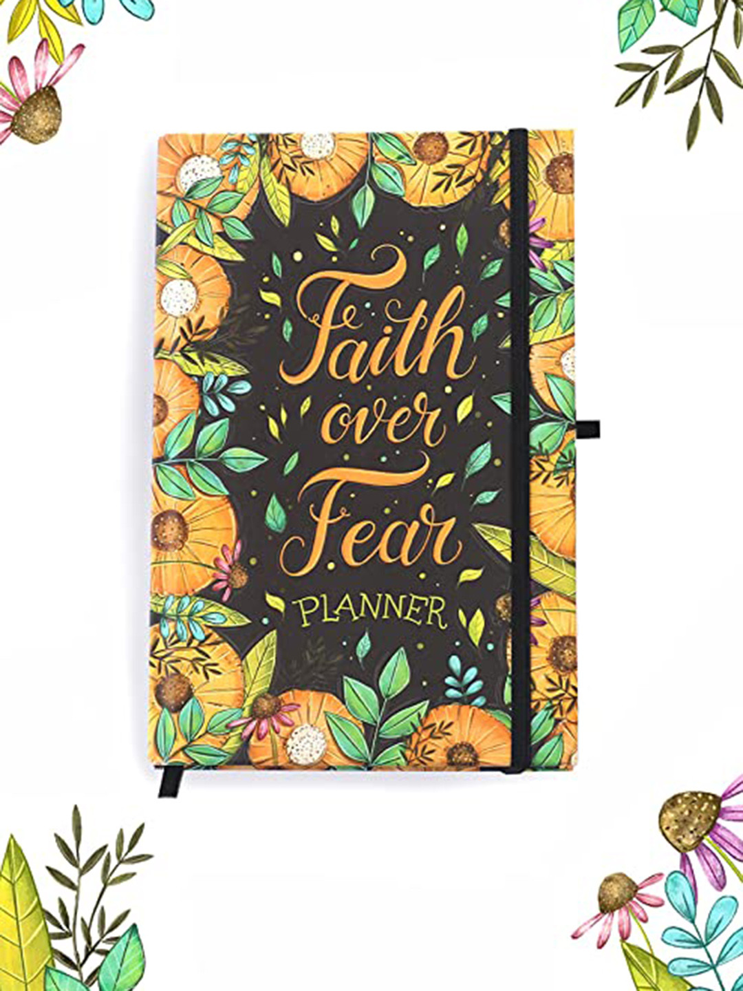 

happywagon Printed Faith Over Fear Undated Planner, Black