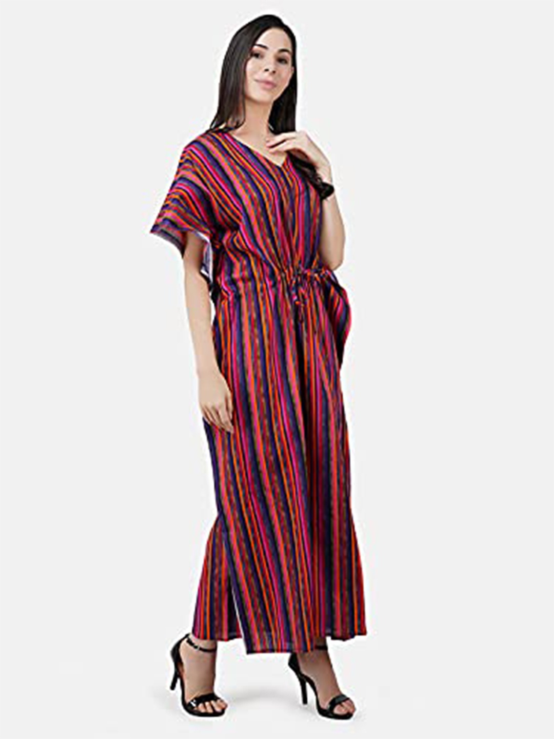 

KOI SLEEPWEAR Striped V Neck Kaftan Maxi Nightdress, Peach