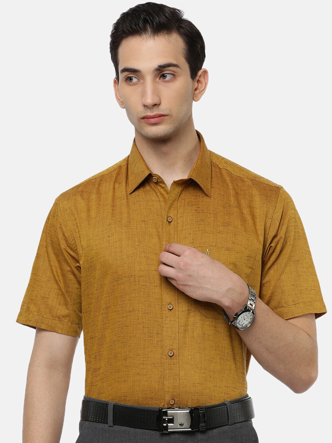 

Ramraj Spread Collar Slim Fit Cotton Formal Shirt, Gold