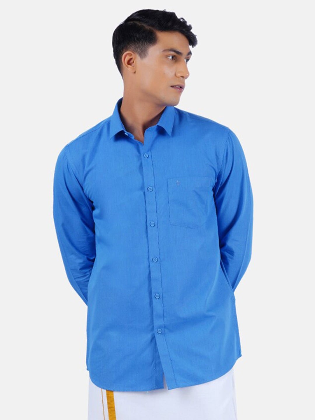 

Ramraj Spread Collar Tailored Fit Pure Cotton Casual Shirt, Blue