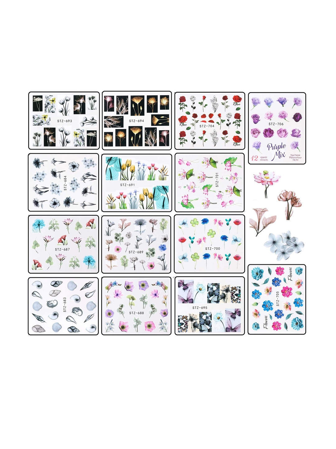 

S.A.V.I.14 Sheets Flower & Butterfly Water Transfer DIY Nail Sticker, Multi