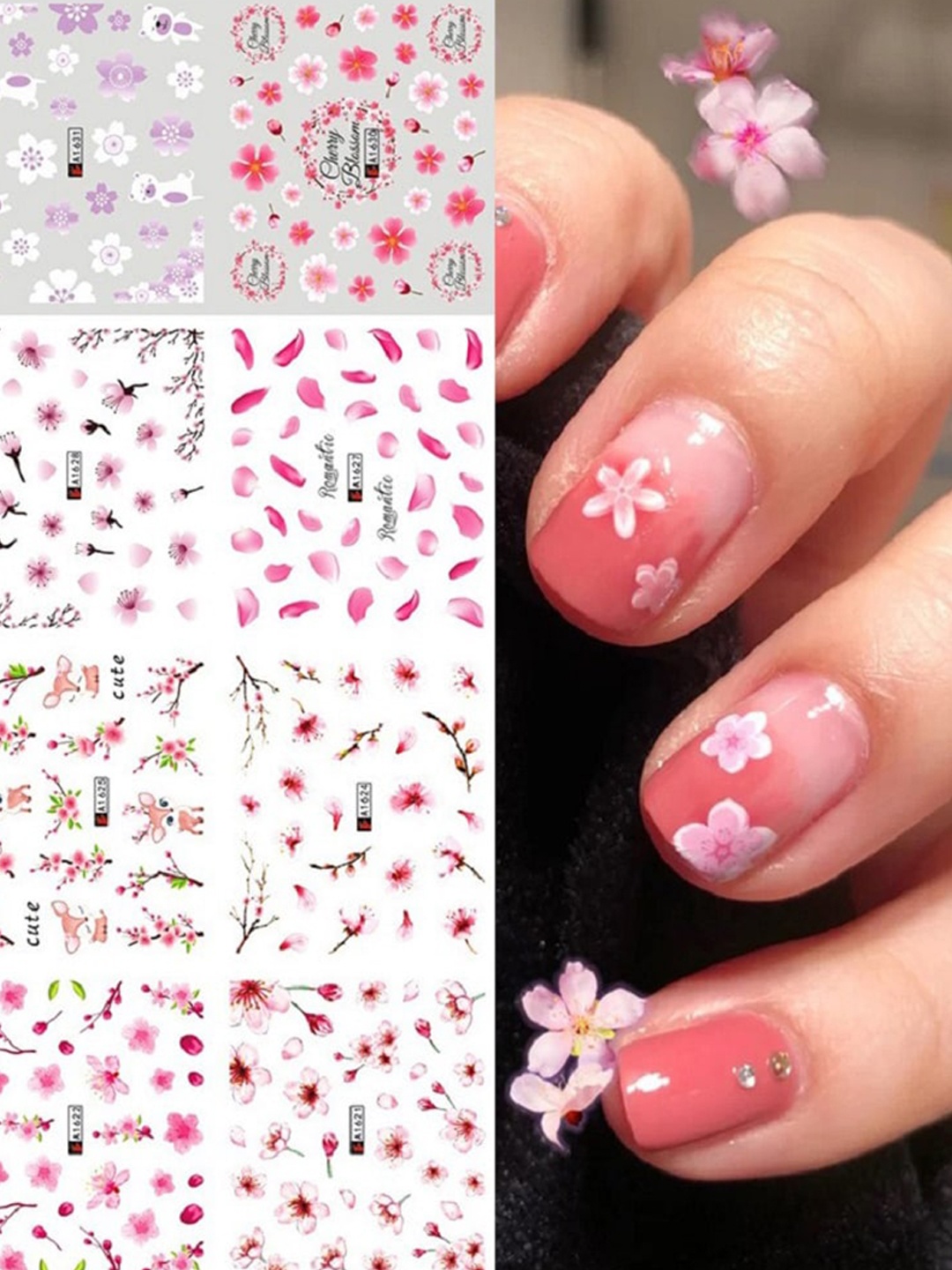 

S.A.V.I. 12 Sheets Cherry Blossom Water Transfer DIY Nail Stickers, Multi