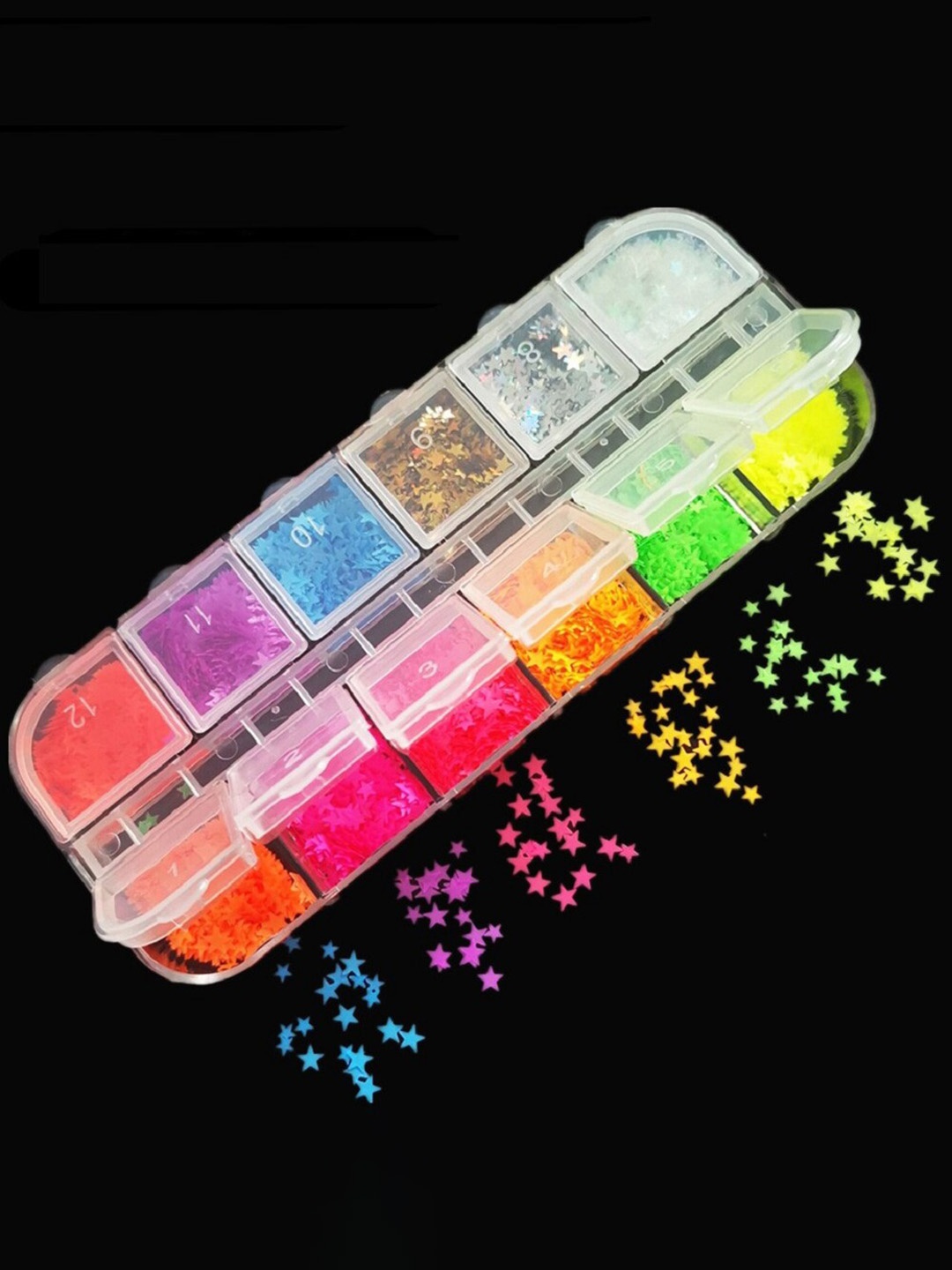 

S.A.V.I.12 Grids Star Fluorescent Sequins Nail Art Palette, Pink