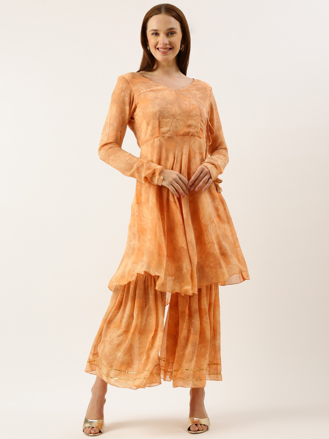 

RACHNA Printed Regular Kurta with Palazzos & Dupatta, Orange