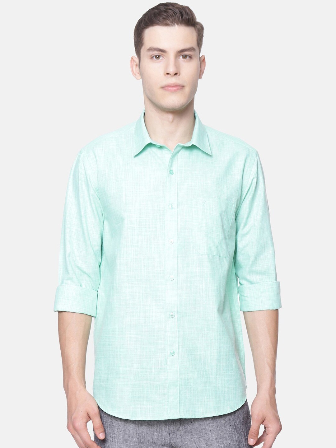 Ramraj Tailored Fit Self Design Casual Shirt, Green