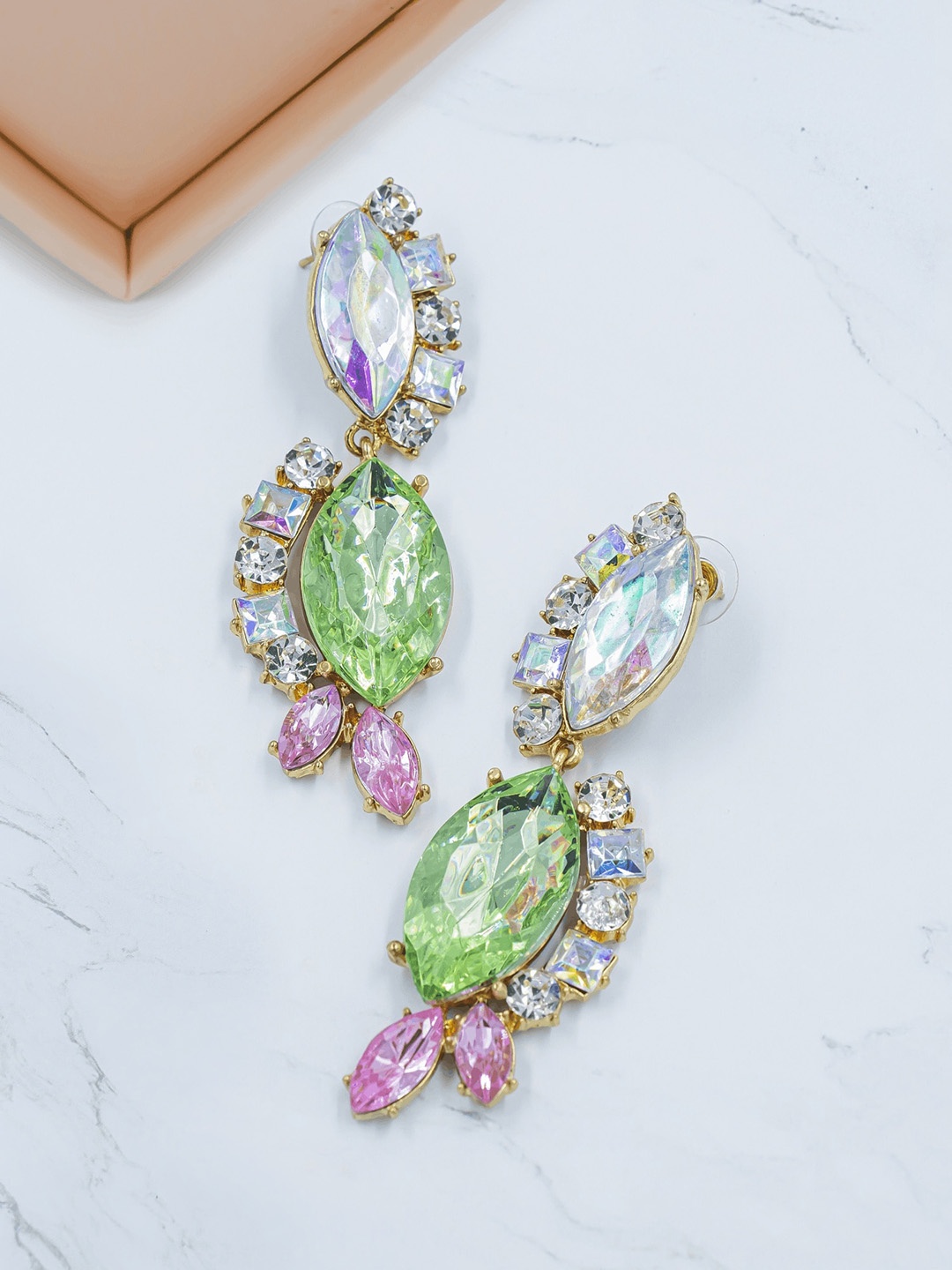 

Bellofox Contemporary Stone Studded Drop Earrings, Green