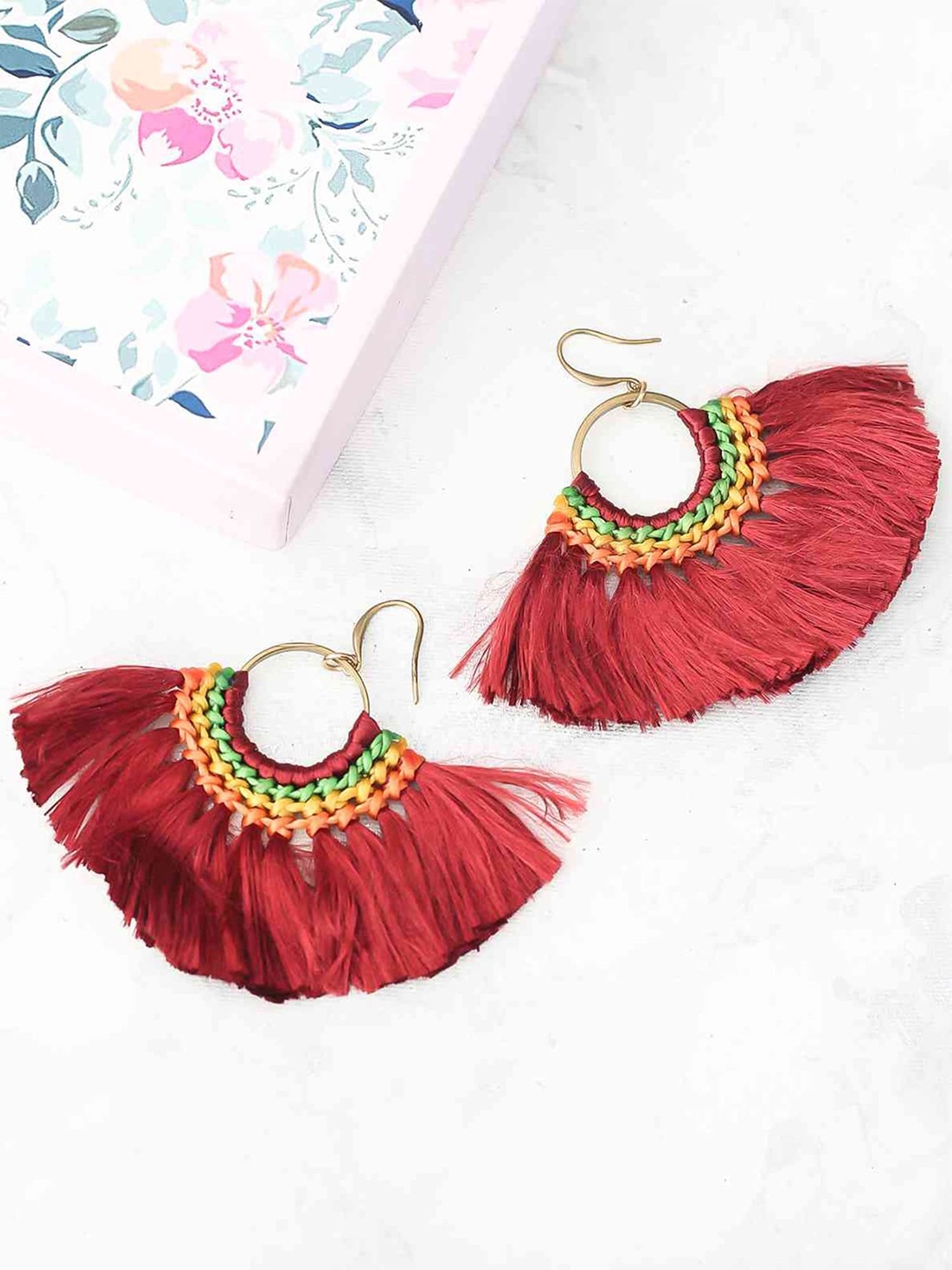 

Bellofox Contemporary Tasseled Drop Earrings, Maroon