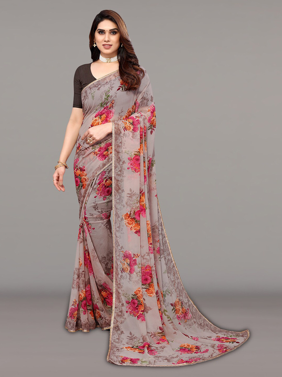 

KALINI Floral Printed Saree, Grey