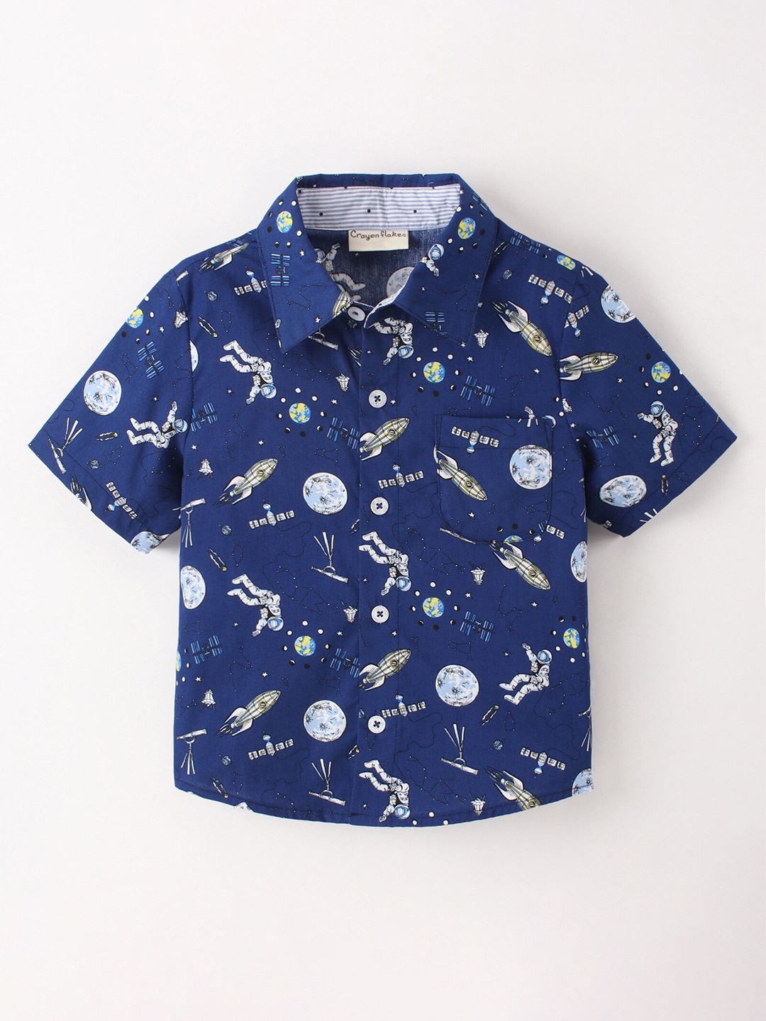 

CrayonFlakes Boys Conversational Printed Cotton Casual Shirt, Blue