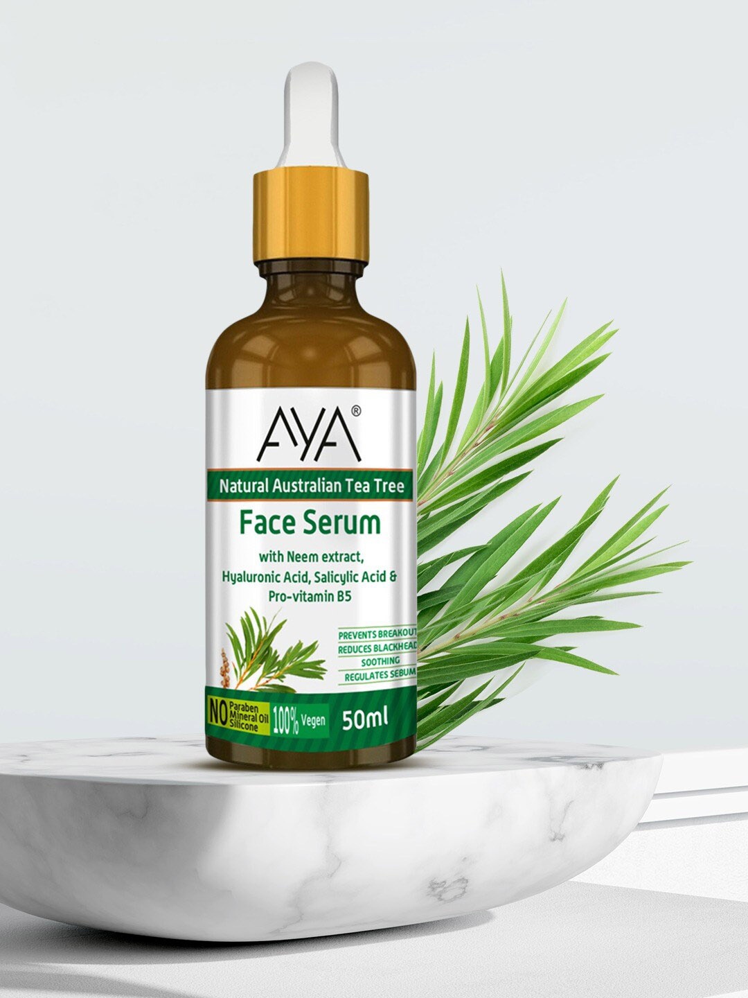 

AYA Natural Australian Tea Tree Face Serum to Prevent Breakouts - 50 ml, White