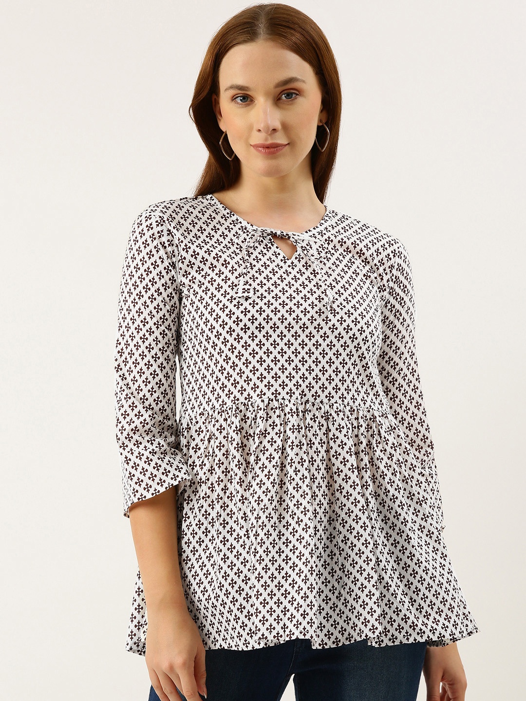 

RACHNA Ethnic Motifs Printed Pleated Kurti, White