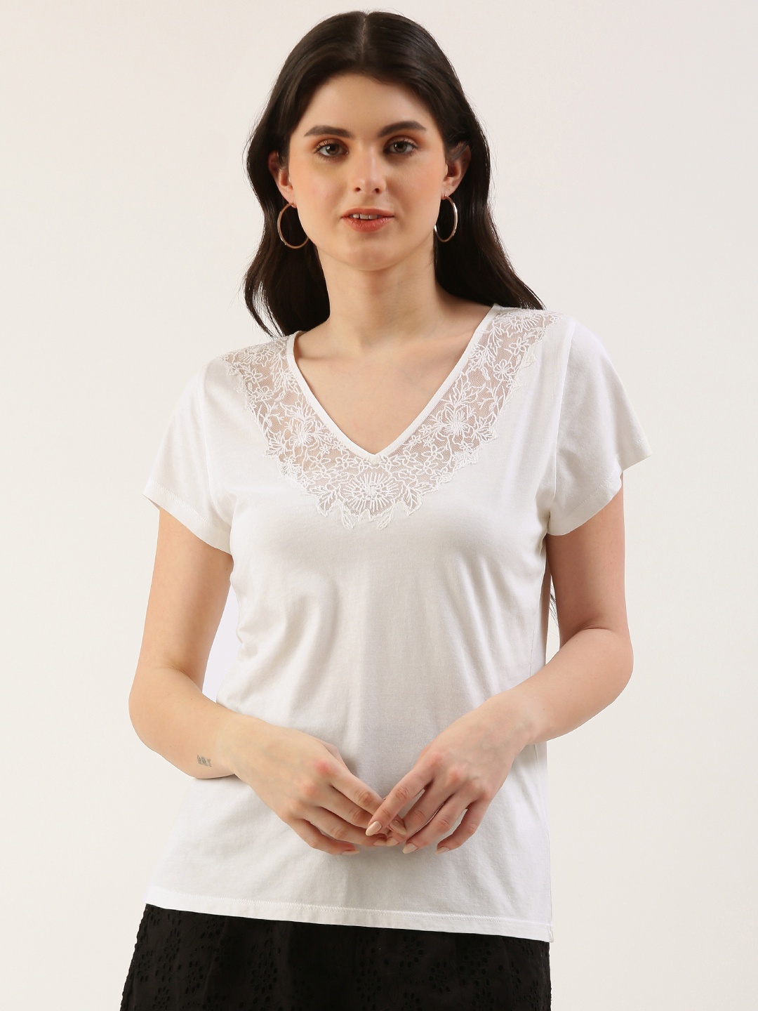 

ANI Top With Lace Inserts, White