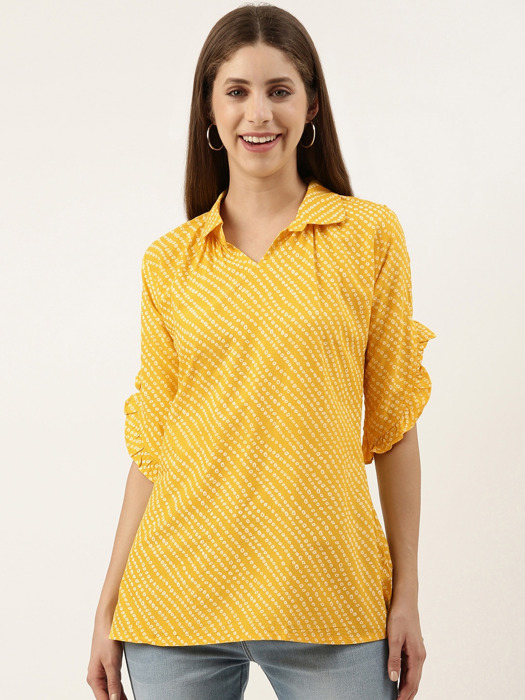 

RACHNA Striped Flared Sleeves Kurta, Yellow