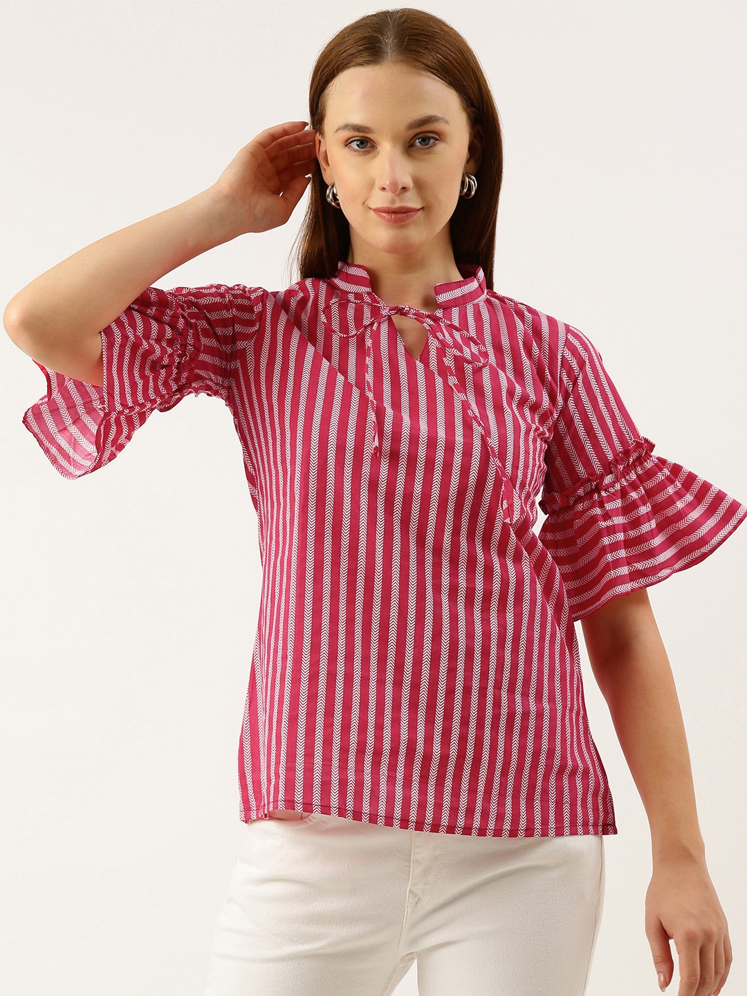 

RACHNA Striped Flared Sleeves Kurta, Pink