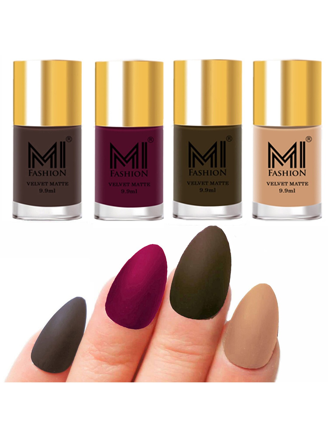 

MI FASHION Set Of 4 Velvet Matte Long Lasting Nail Polish - 9.9ml Each, Coffee brown