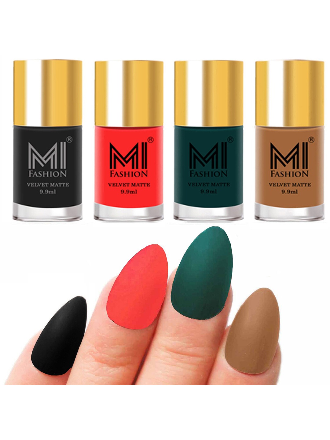 

MI FASHION Set Of 4 Velvet Matte Long Lasting Nail Polish - 9.9ml Each, Orange