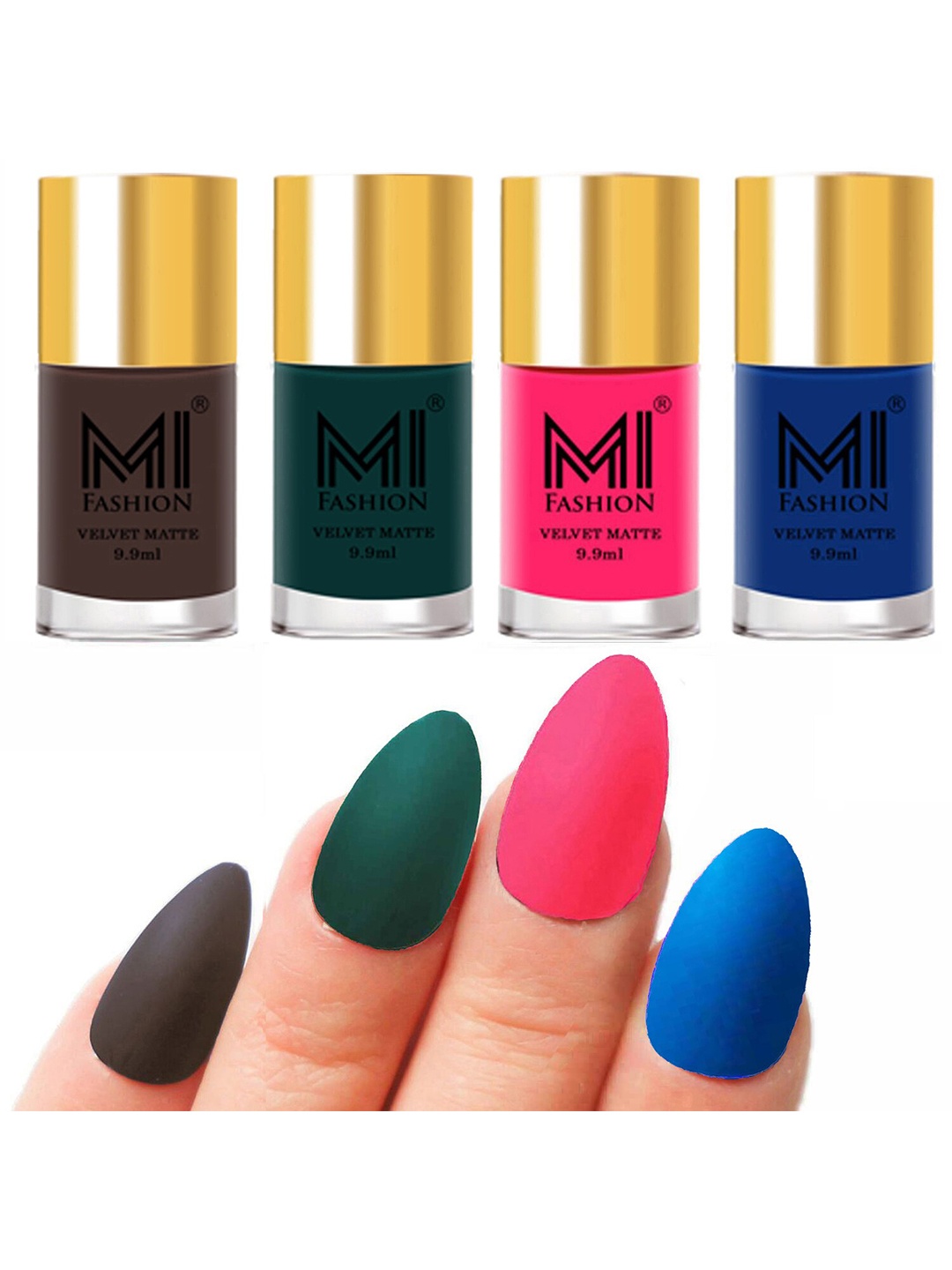 

MI FASHION Set Of 4 Velvet Matte Long Lasting Nail Polish - 9.9ml Each, Green