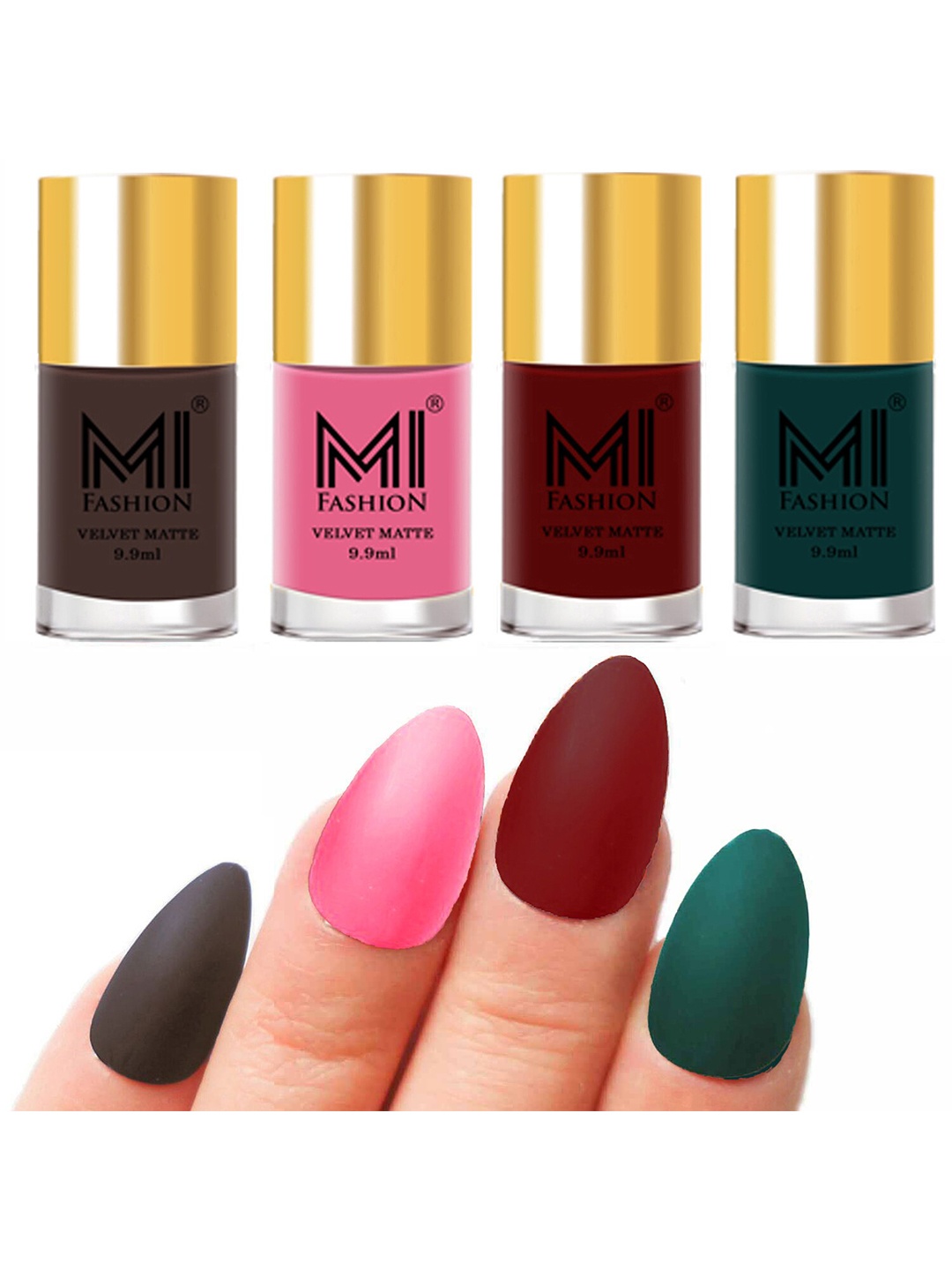 

MI FASHION Set Of 4 Velvet Matte Long Lasting Nail Polish - 9.9ml Each, Green