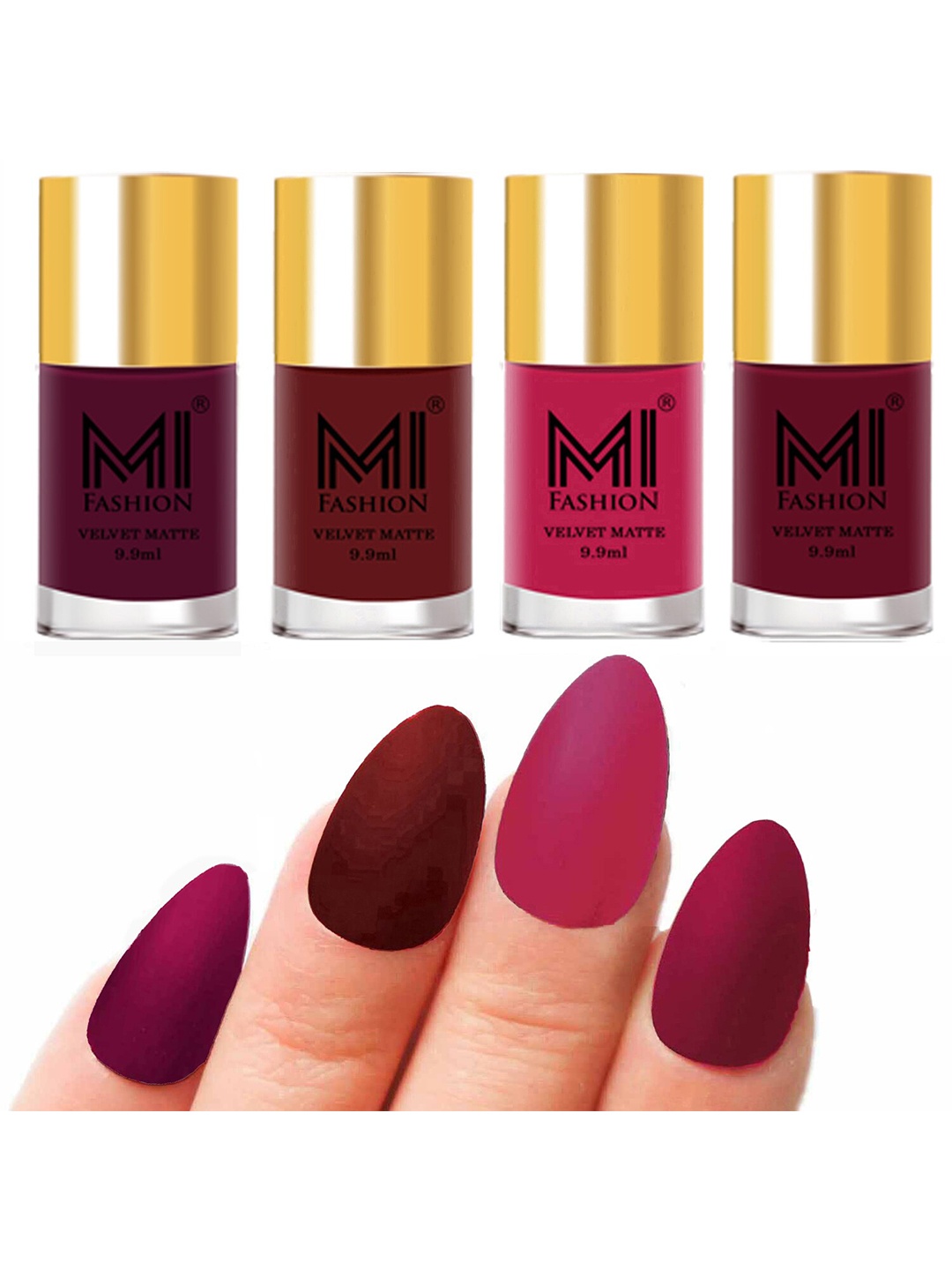 

MI FASHION Set Of 4 Velvet Matte Long Lasting Nail Polish - 9.9ml Each, Pink