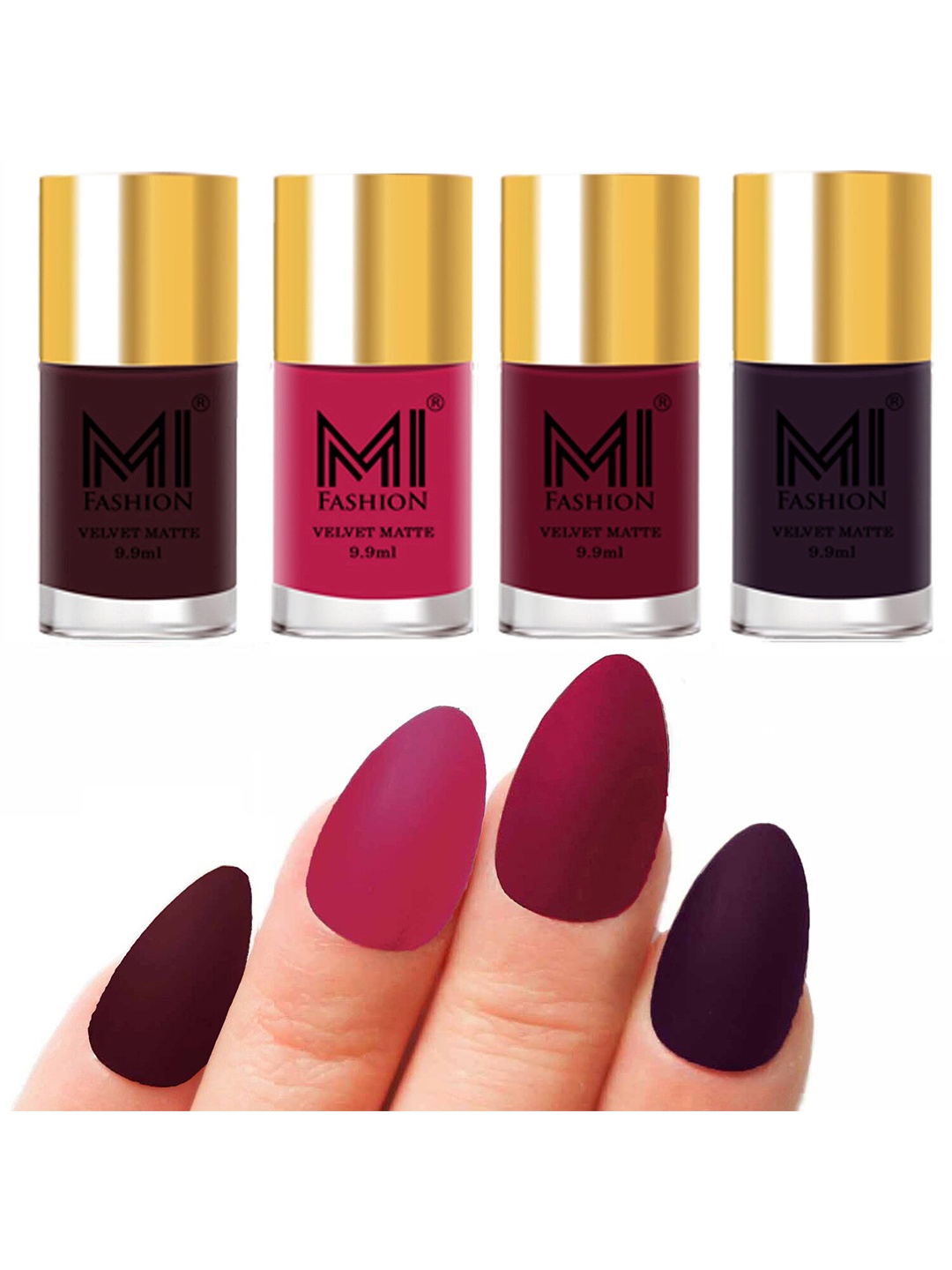 

MI FASHION Set Of 4 Velvet Matte Long Lasting Nail Polish - 9.9ml Each, Purple