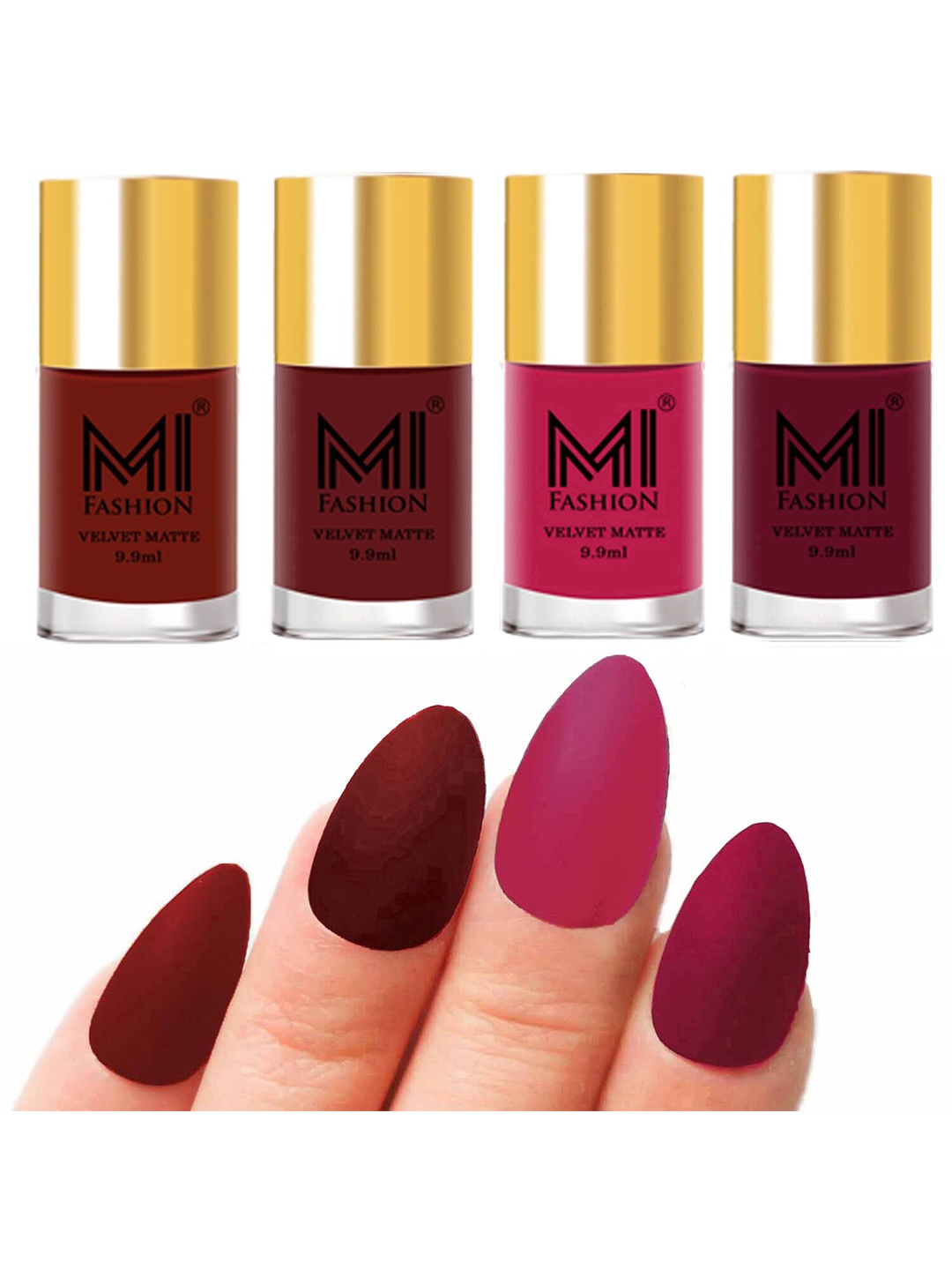 

MI FASHION Set Of 4 Velvet Matte Long Lasting Nail Polish - 9.9ml Each, Red