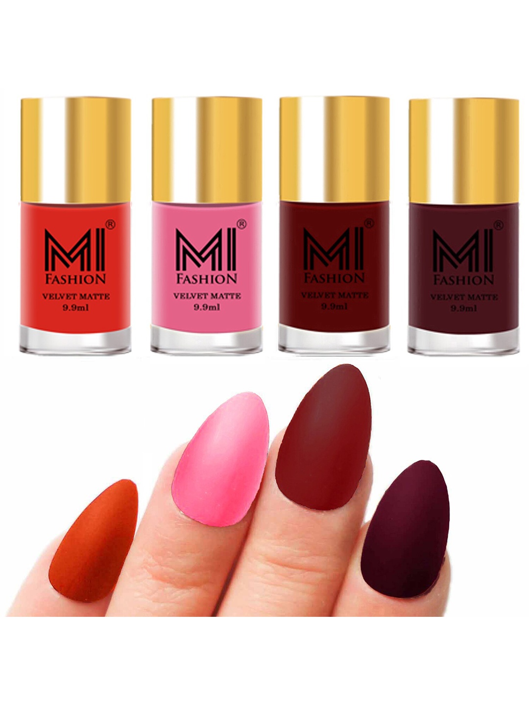 

MI FASHION Set Of 4 Velvet Matte Long Lasting Nail Polish - 9.9ml Each, Orange