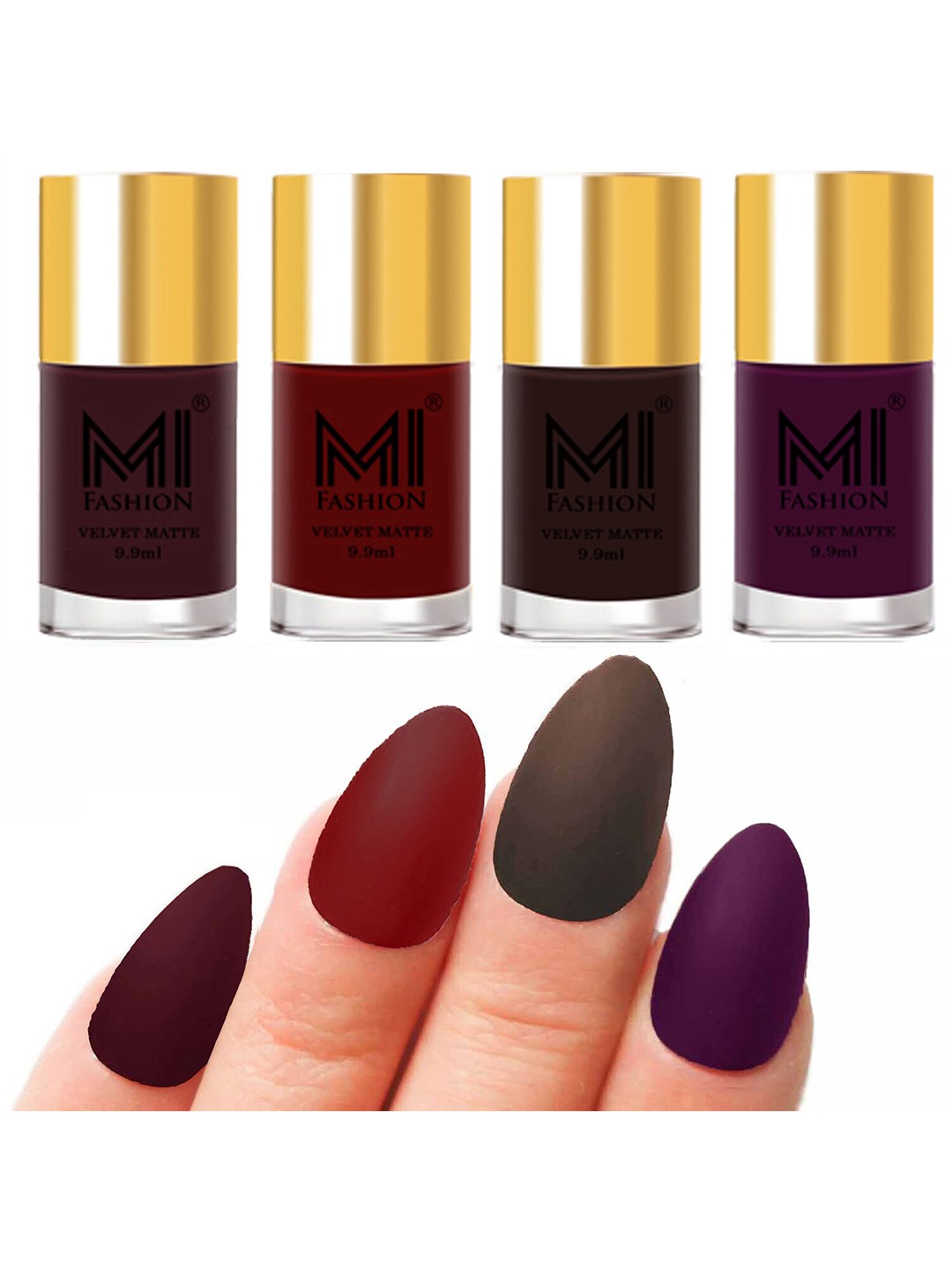 

MI FASHION Set Of 4 Velvet Matte Long Lasting Nail Polish - 9.9ml Each, Purple