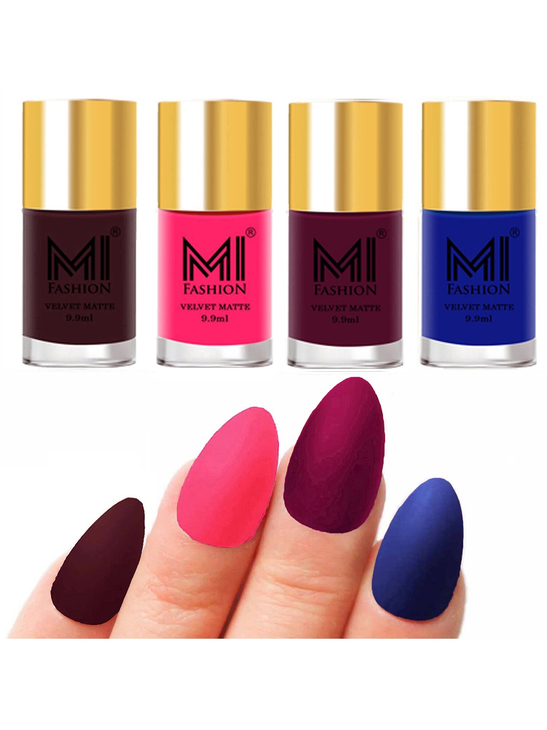 

MI FASHION Set Of 4 Velvet Matte Long Lasting Nail Polish - 9.9ml Each, Blue