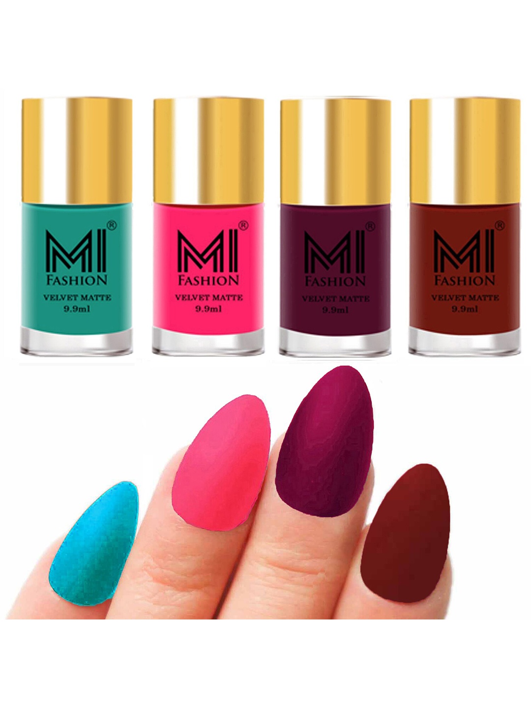 

MI FASHION Set Of 4 Velvet Matte Long Lasting Nail Polish - 9.9ml Each, Red