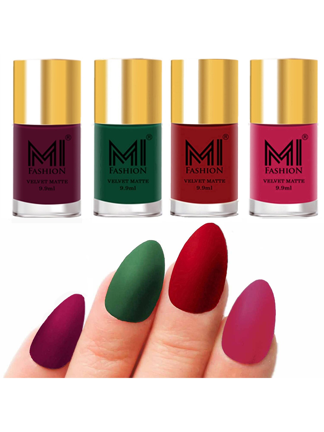 

MI FASHION Set Of 4 Velvet Matte Long Lasting Nail Polish - 9.9ml Each, Green