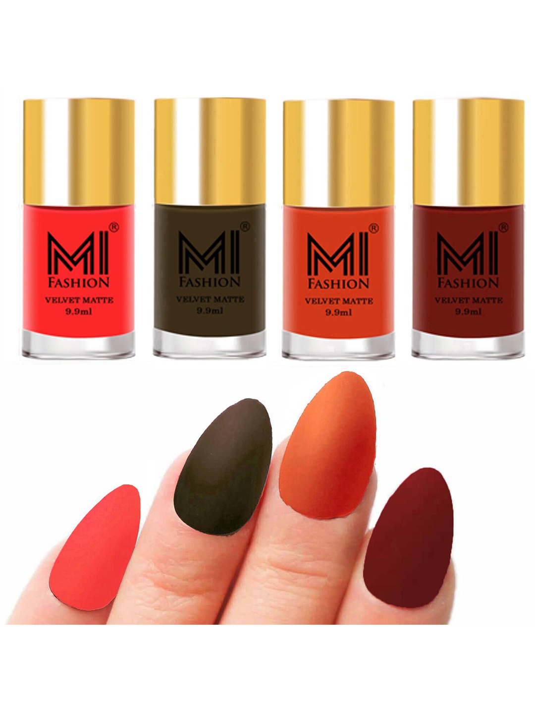 

MI FASHION Set Of 4 Velvet Matte Long Lasting Nail Polish - 9.9ml Each, Orange